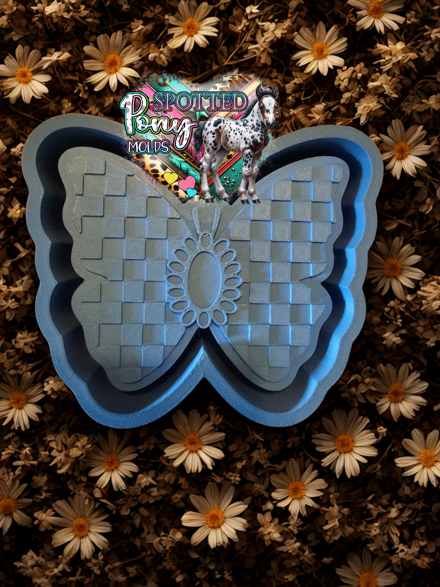 Checkered Turquoise Concho Butterfly Mold