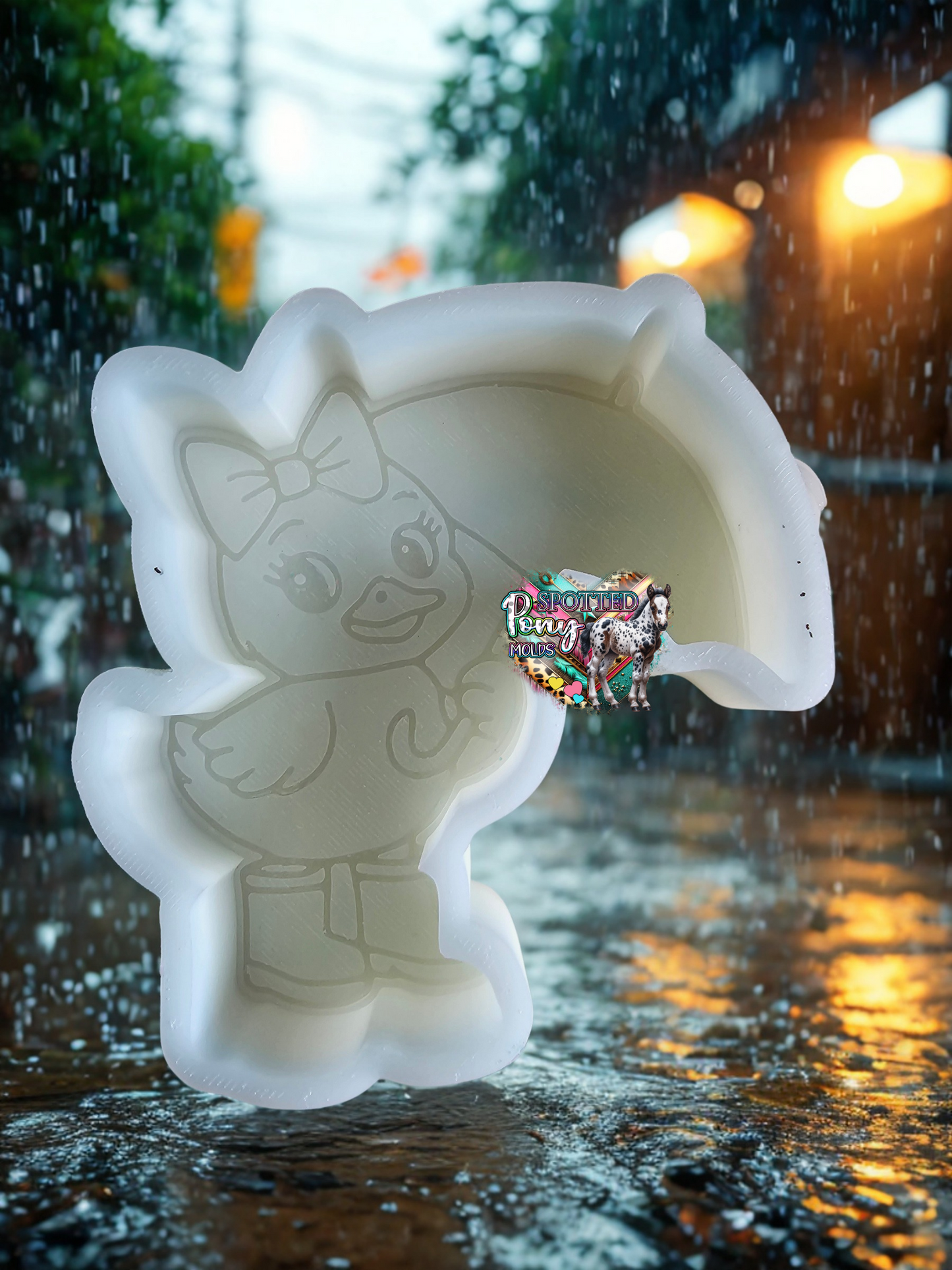 Duck with umbrella and rain boots mold