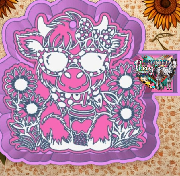 Girlie Highland Cow with Sunflowers Mold